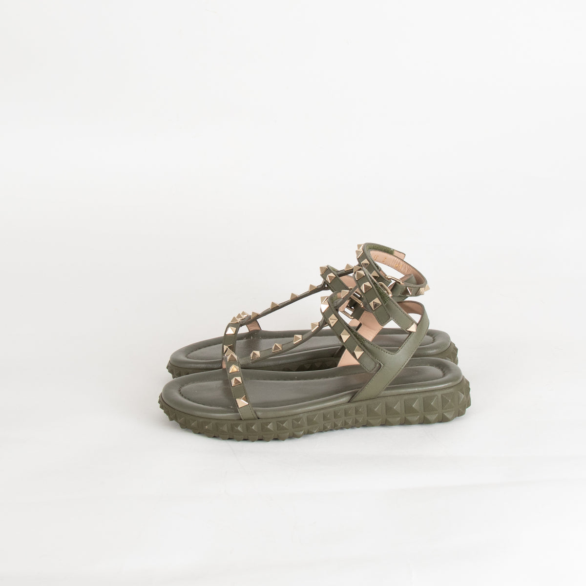 Valentino Rockstud Gladiator Sandals with Chunky Rubber Sole