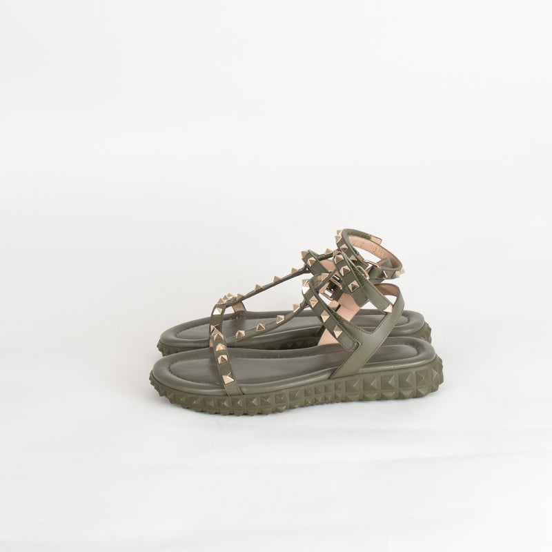 Valentino Rockstud Gladiator Sandals with Chunky Rubber Sole