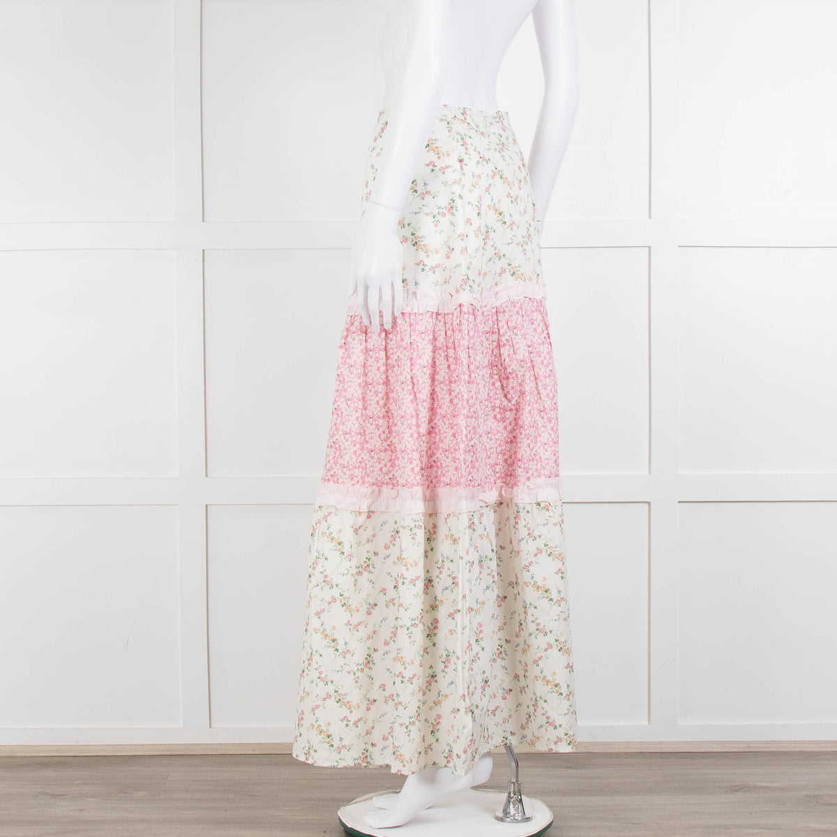 Ridley Cream Pink Floral Tiered Maxi Skirt