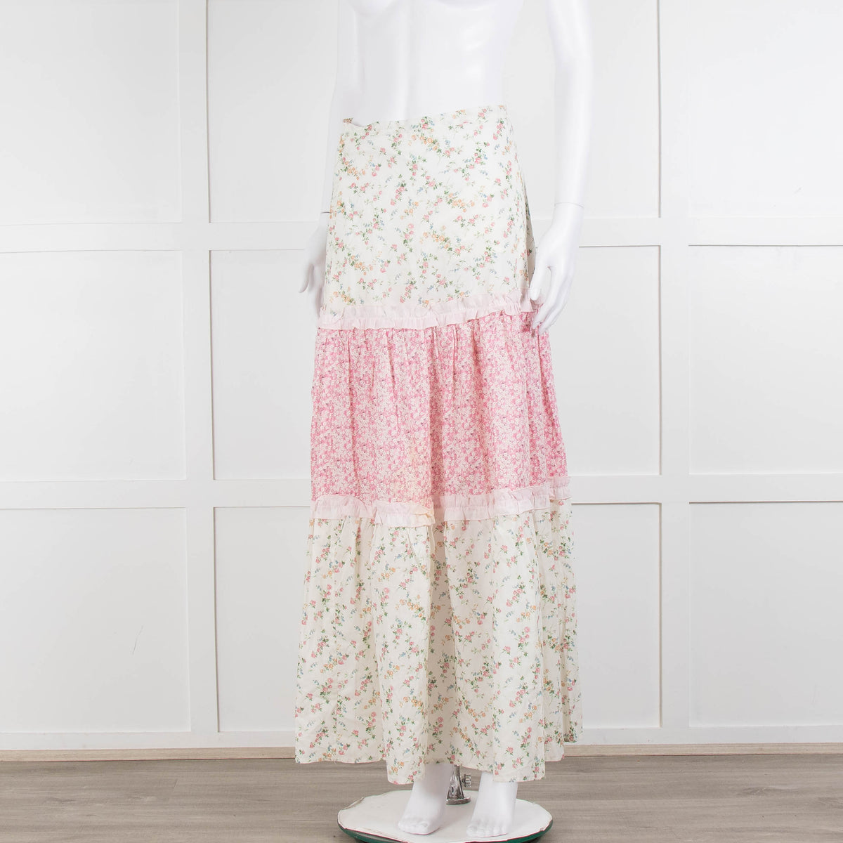 Ridley Cream Pink Floral Tiered Maxi Skirt