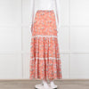 Ridley Orange Floral Silk Tiered Maxi Skirt