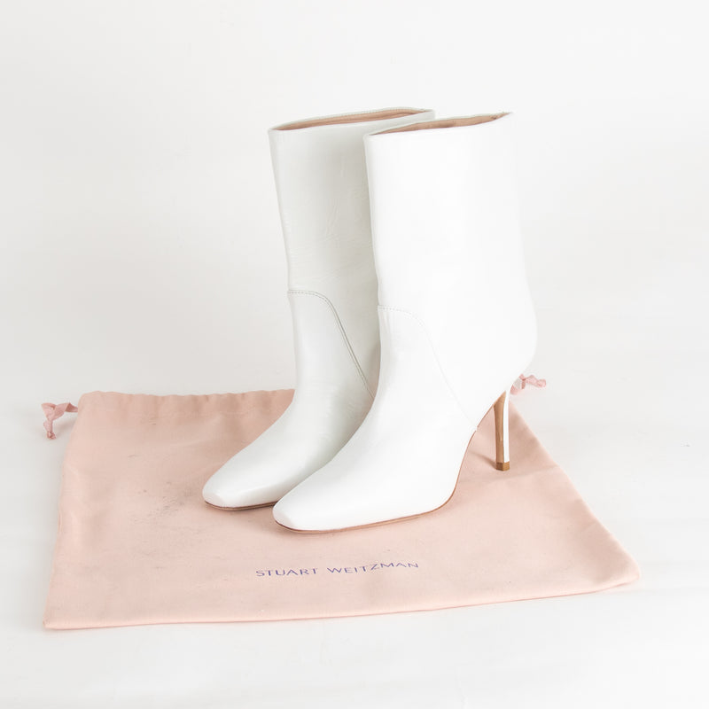 Stuart Weitzman White Leather Mid Heel Boots