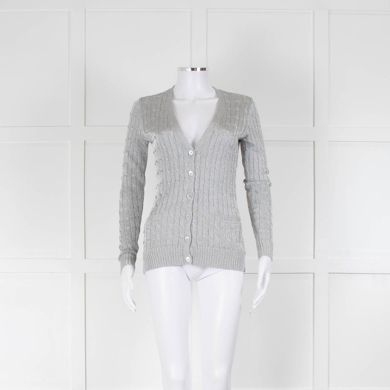 Ralph Lauren Silver Thread Cable Weave Cardigan