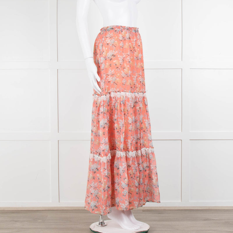 Ridley Orange Floral Silk Tiered Maxi Skirt