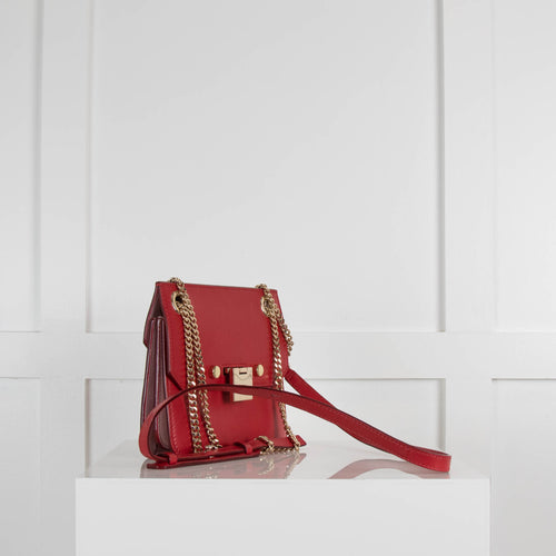 Jimmy Choo Red Leather Rebel Bag with Chain Strap