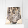 Prada Beige Brown Tweed Enamel Triangle Logo Handbag