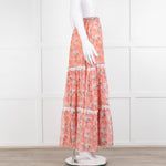 Ridley Orange Floral Silk Tiered Maxi Skirt