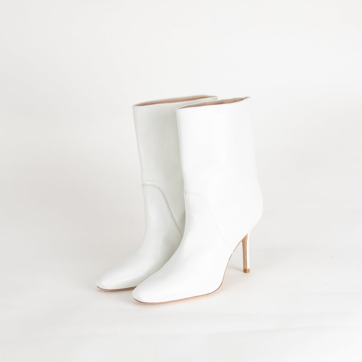 Stuart Weitzman White Leather Mid Heel Boots