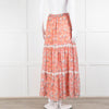 Ridley Orange Floral Silk Tiered Maxi Skirt