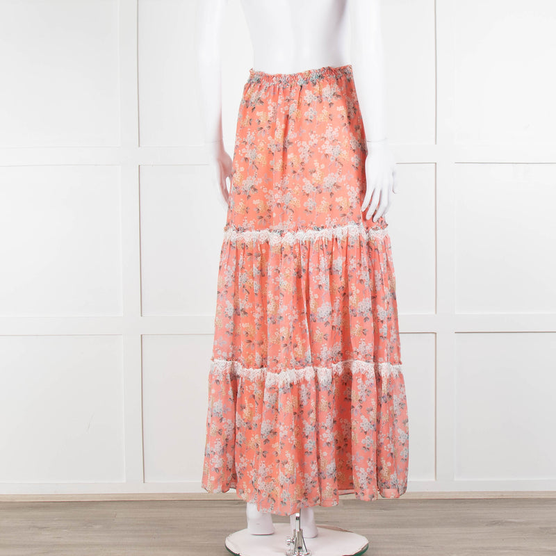 Ridley Orange Floral Silk Tiered Maxi Skirt