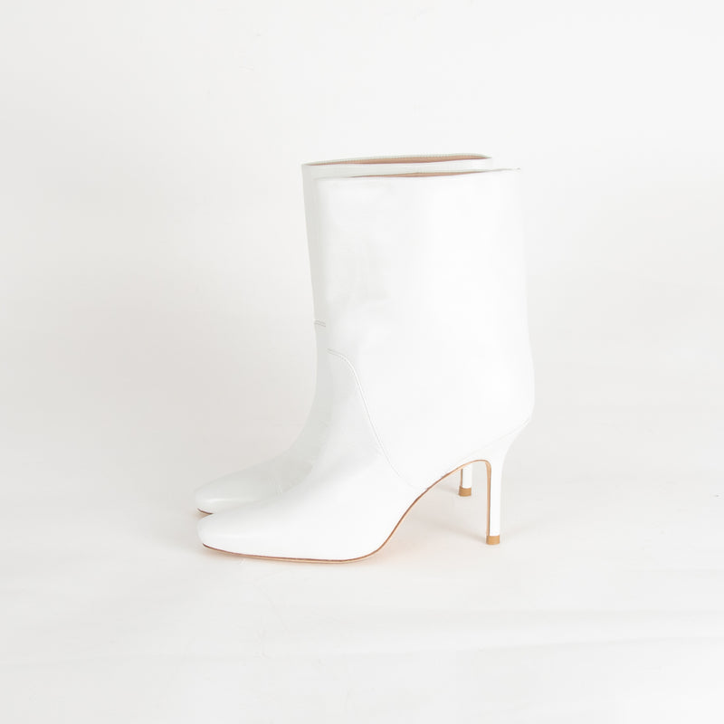 Stuart Weitzman White Leather Mid Heel Boots