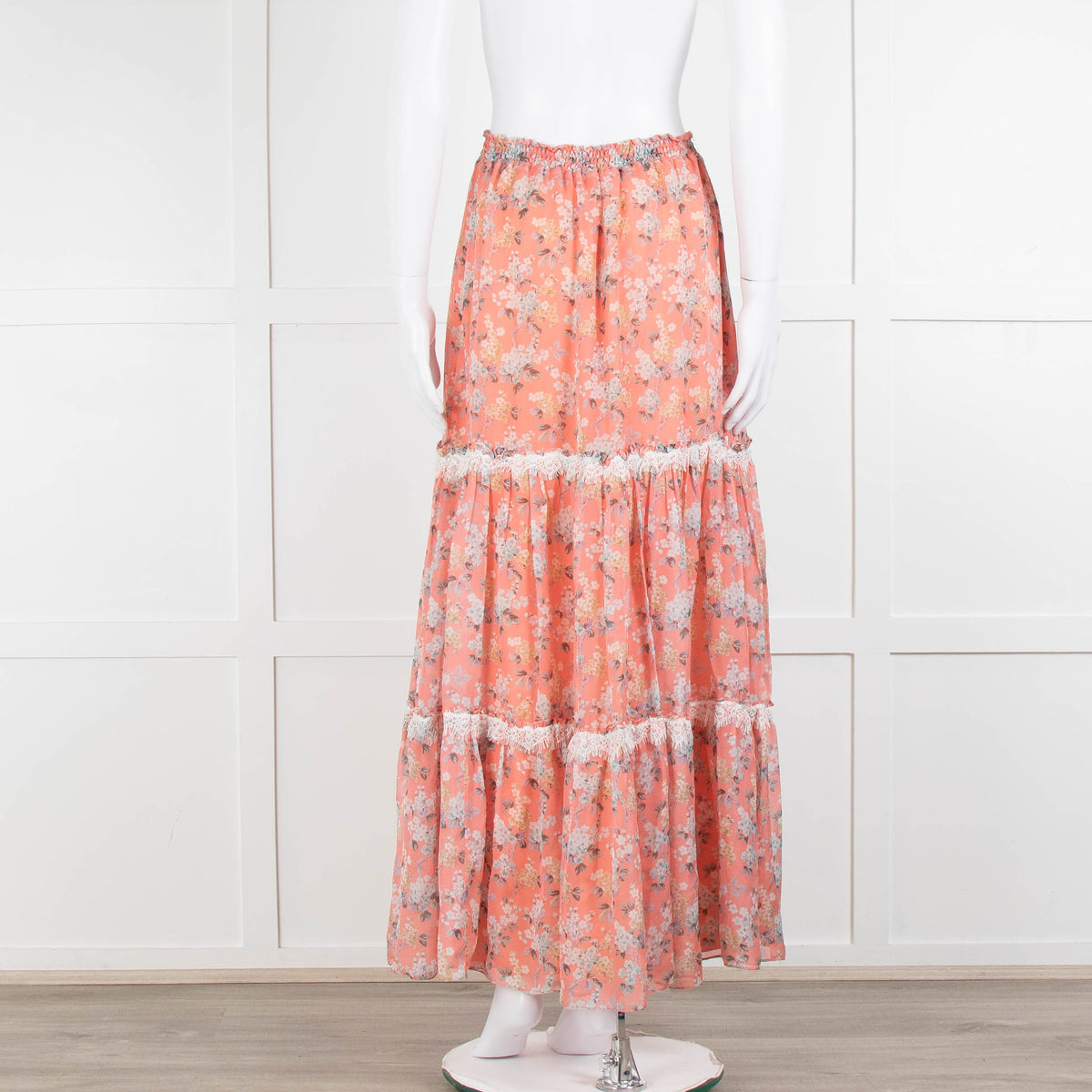 Ridley Orange Floral Silk Tiered Maxi Skirt
