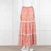 Ridley Orange Floral Silk Tiered Maxi Skirt