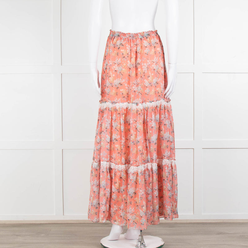 Ridley Orange Floral Silk Tiered Maxi Skirt