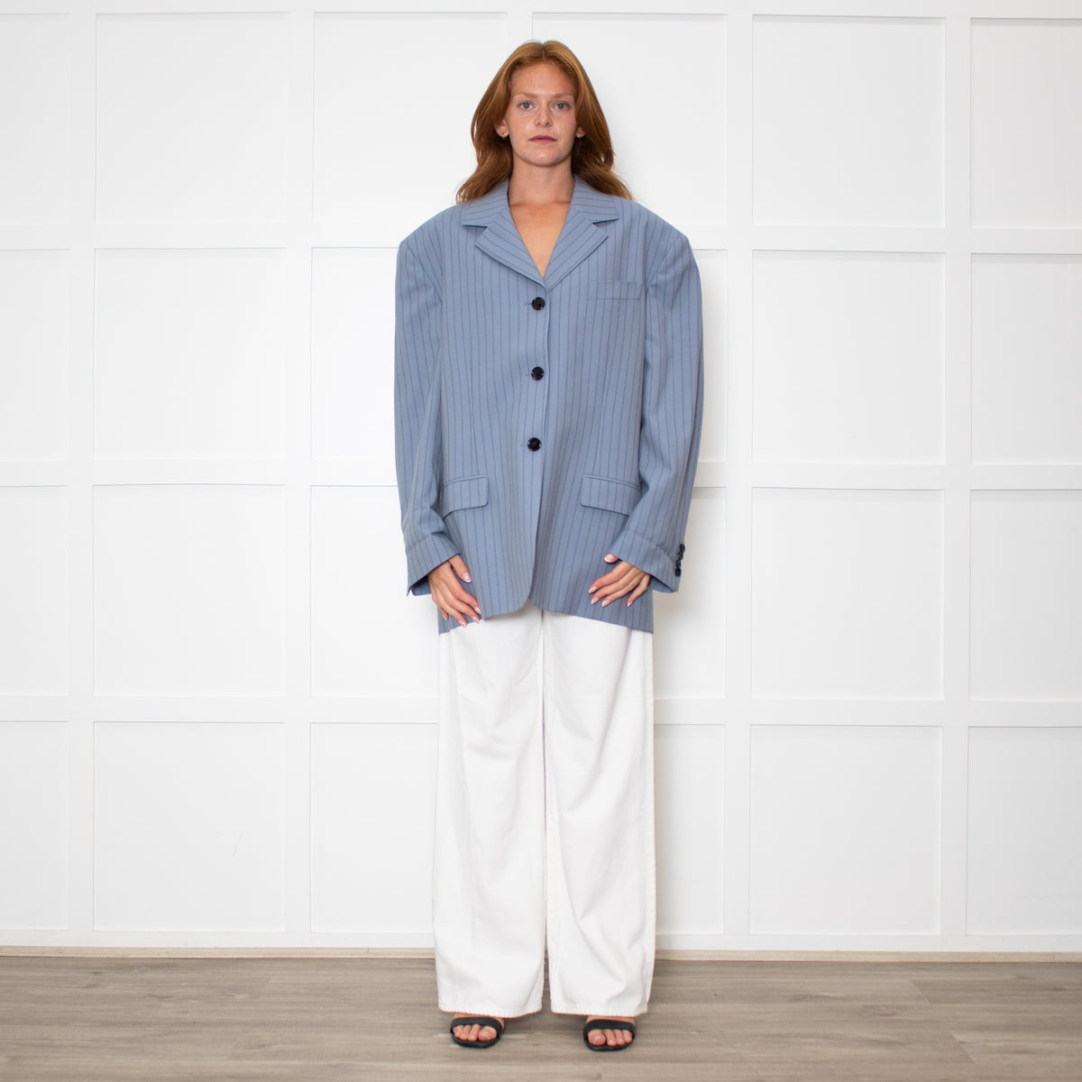 Acne Studios Juylie Oversized Blue Pinstriped Suit Blazer