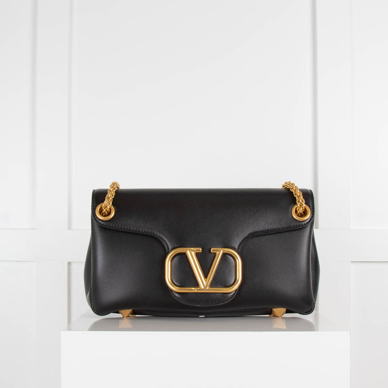 Valentino Stud Sign Black Leather Bag with Crossbody Strap