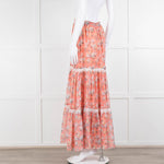 Ridley Orange Floral Silk Tiered Maxi Skirt