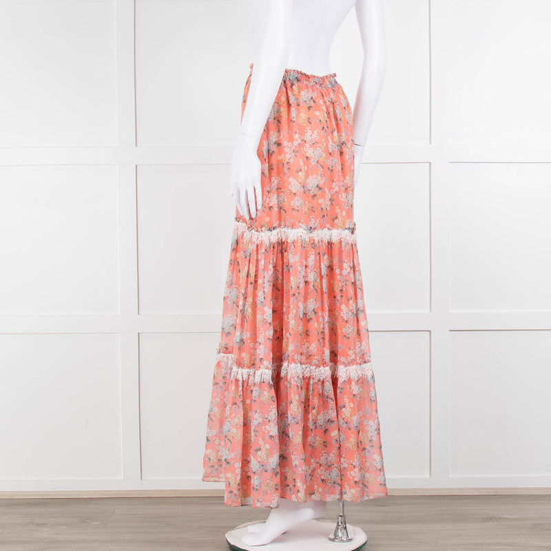 Ridley Orange Floral Silk Tiered Maxi Skirt