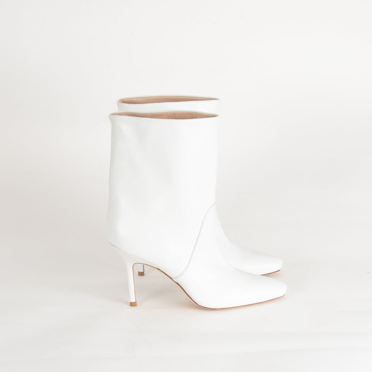 Stuart Weitzman White Leather Mid Heel Boots