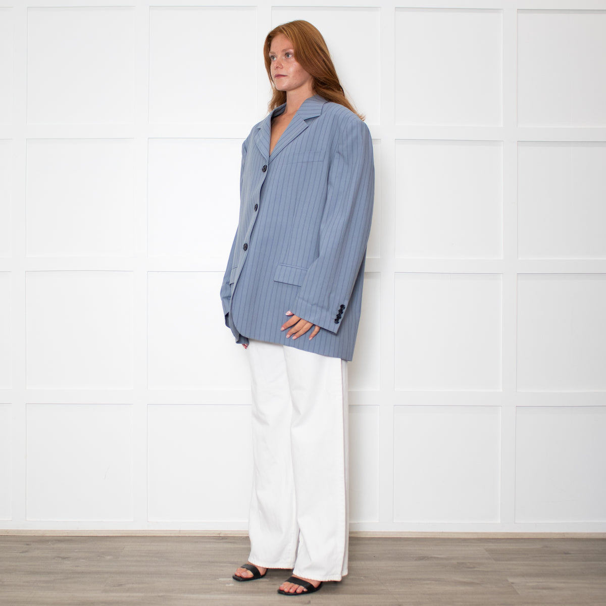 Acne Studios Juylie Oversized Blue Pinstriped Suit Blazer