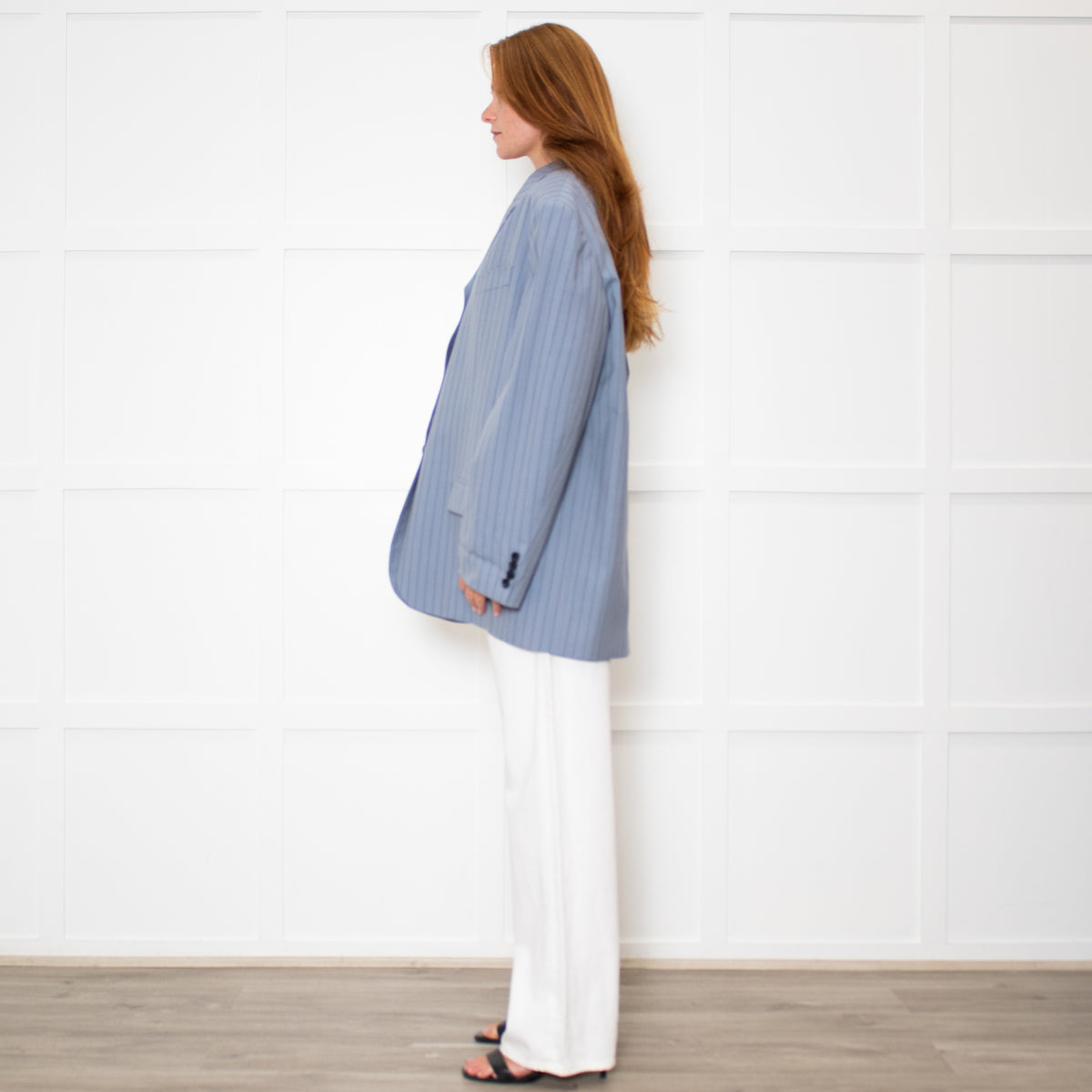 Acne Studios Juylie Oversized Blue Pinstriped Suit Blazer