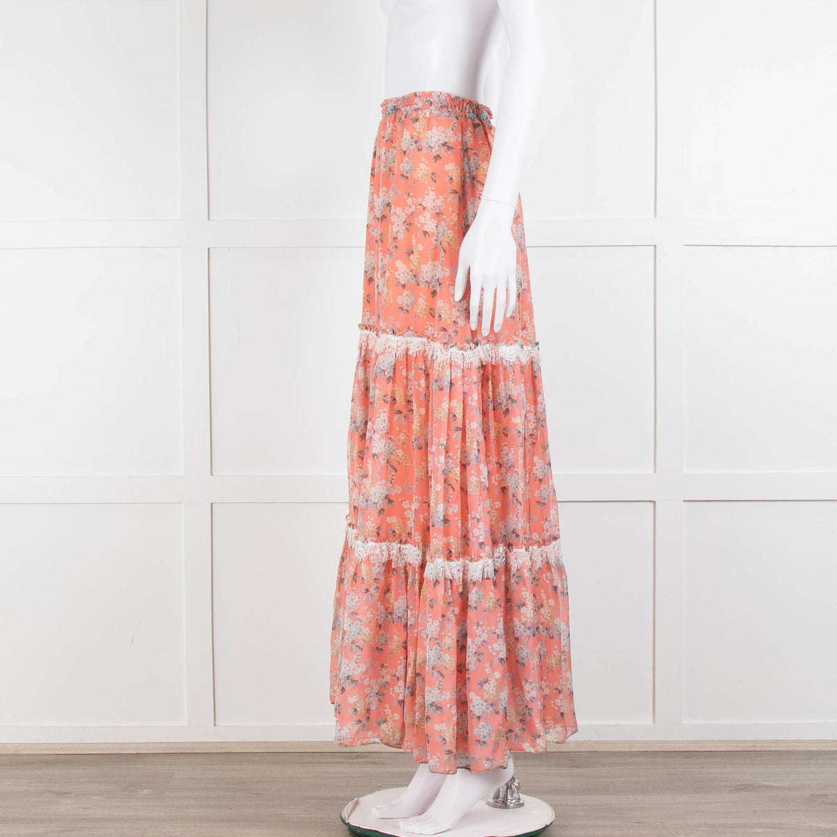 Ridley Orange Floral Silk Tiered Maxi Skirt
