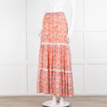 Ridley Orange Floral Silk Tiered Maxi Skirt