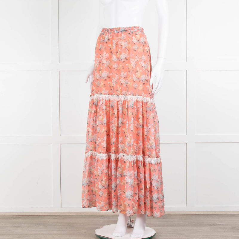 Ridley Orange Floral Silk Tiered Maxi Skirt