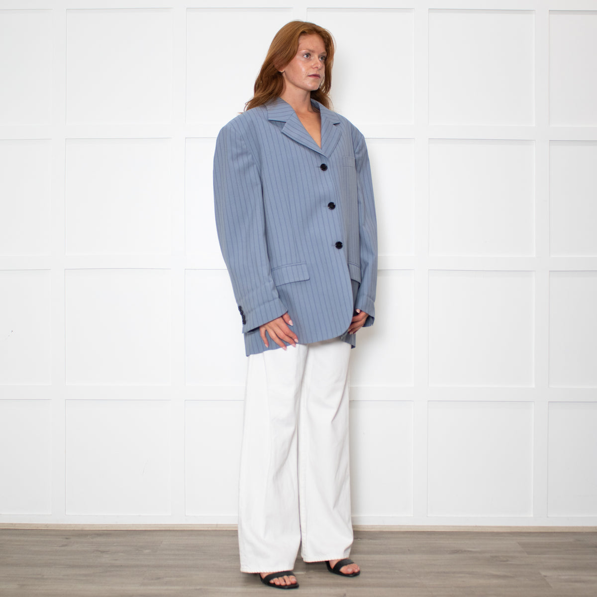 Acne Studios Juylie Oversized Blue Pinstriped Suit Blazer