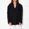 Sleeper Black Linen Scalloped Collar Blazer