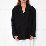 Sleeper Black Linen Scalloped Collar Blazer