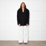 Sleeper Black Linen Scalloped Collar Blazer
