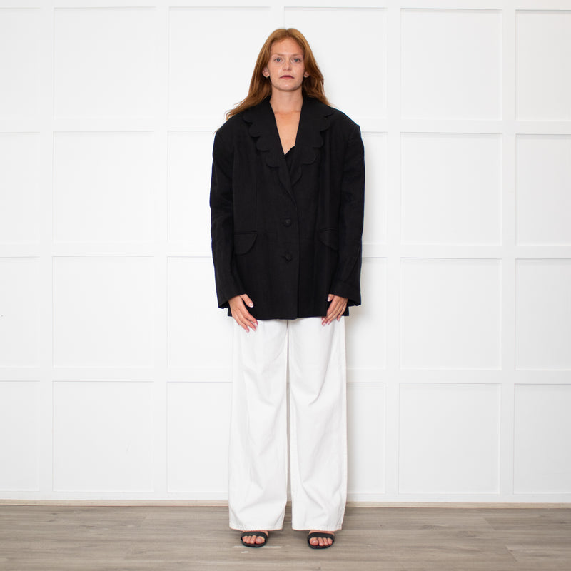 Sleeper Black Linen Scalloped Collar Blazer