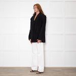 Sleeper Black Linen Scalloped Collar Blazer