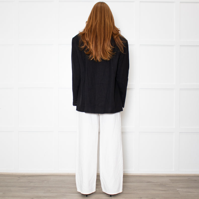 Sleeper Black Linen Scalloped Collar Blazer