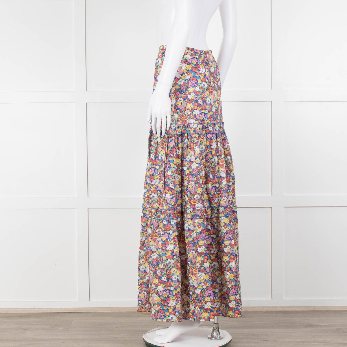 Ridley Multicolour Floral Cotton Tiered Maxi Skirt