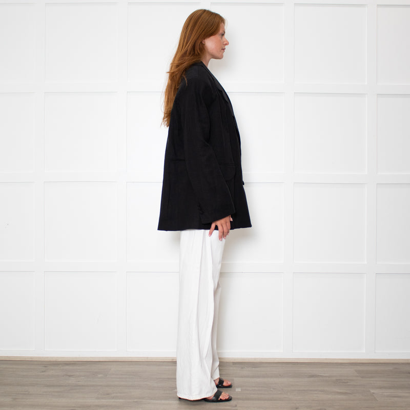 Sleeper Black Linen Scalloped Collar Blazer