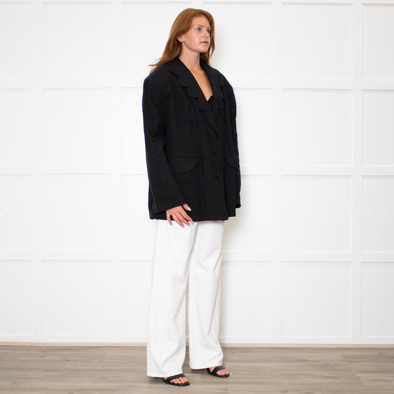 Sleeper Black Linen Scalloped Collar Blazer