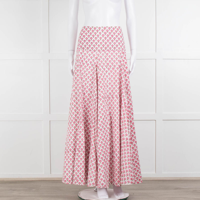 Neve & Noor White Pink Rose Print Cotton Maxi Skirt