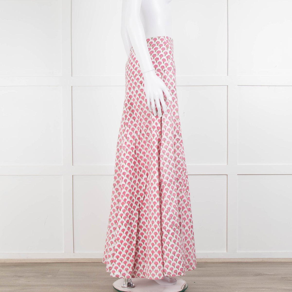 Neve & Noor White Pink Rose Print Cotton Maxi Skirt