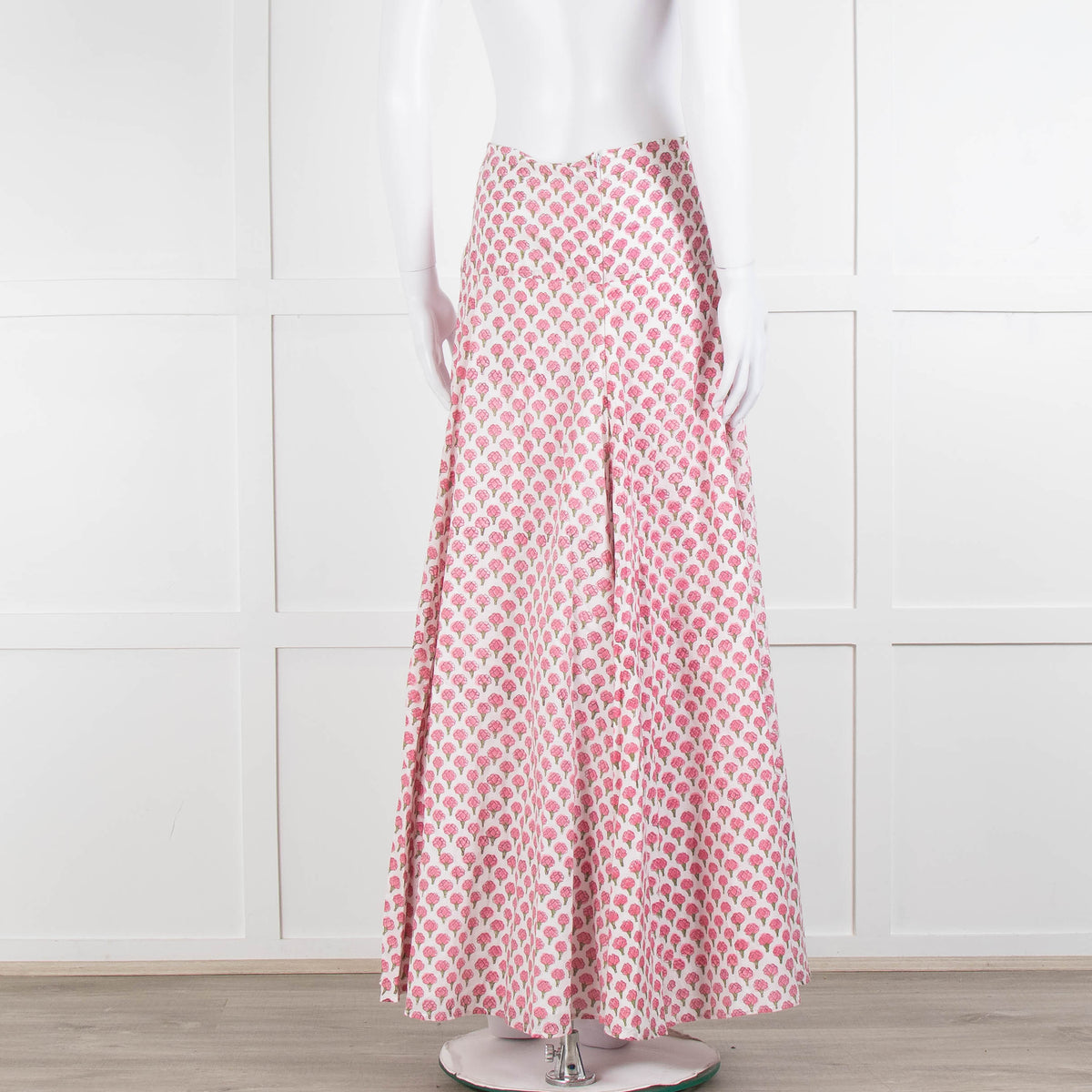 Neve & Noor White Pink Rose Print Cotton Maxi Skirt