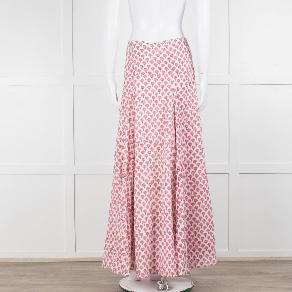 Neve & Noor White Pink Rose Print Cotton Maxi Skirt