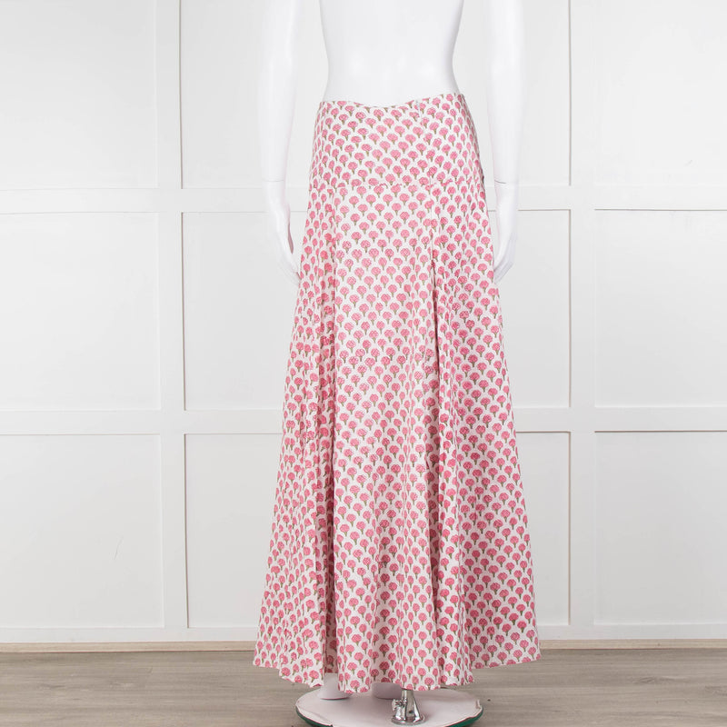 Neve & Noor White Pink Rose Print Cotton Maxi Skirt
