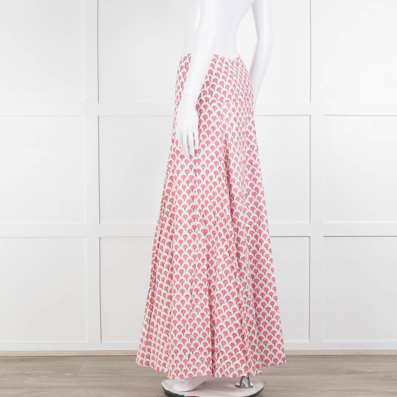 Neve & Noor White Pink Rose Print Cotton Maxi Skirt