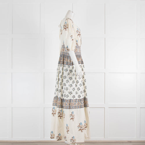 Hannah Artwear Camilla White Blue Brown Hand Block Printed Dress