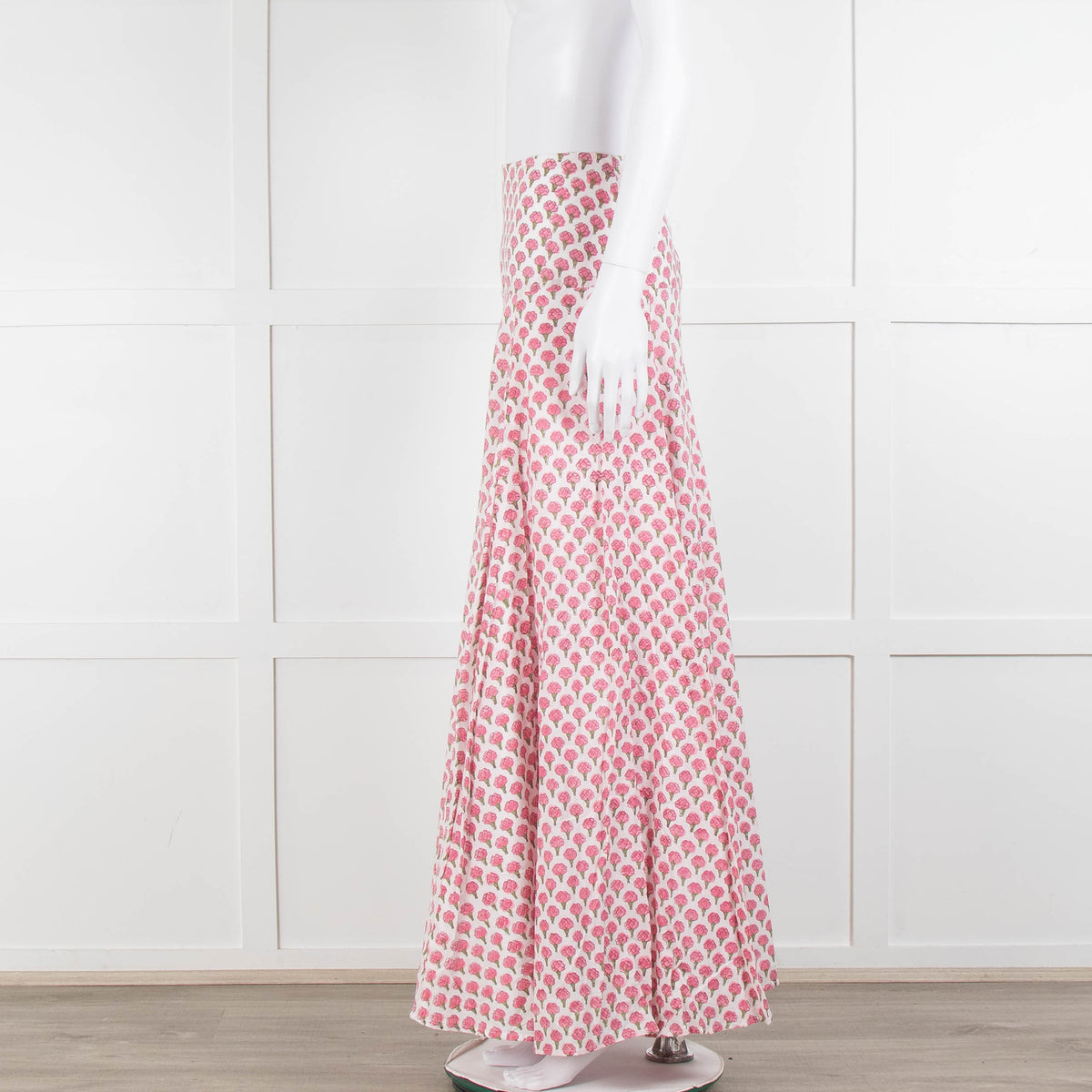 Neve & Noor White Pink Rose Print Cotton Maxi Skirt