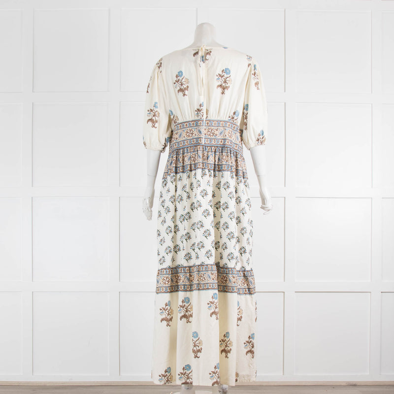 Hannah Artwear Camilla White Blue Brown Hand Block Printed Dress