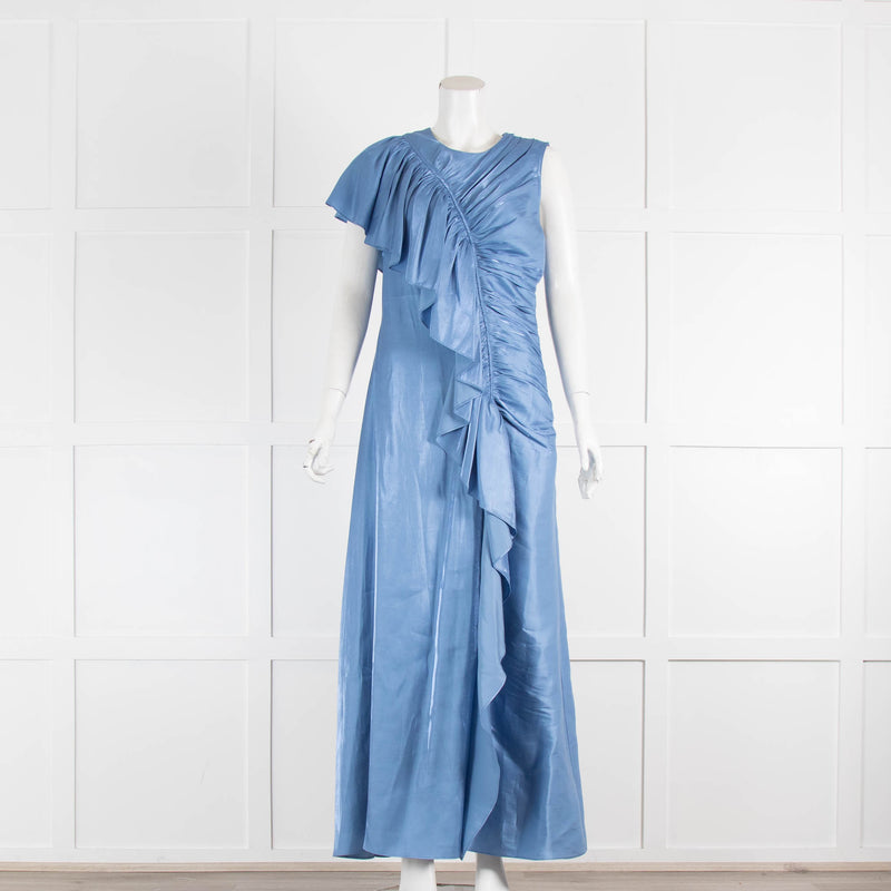 Ulla Johnson Italian Iridescent Satin Frill Detail Sleeveless Lali Dress