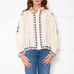 Farm Rio Sand Embroidered Collared Blouse