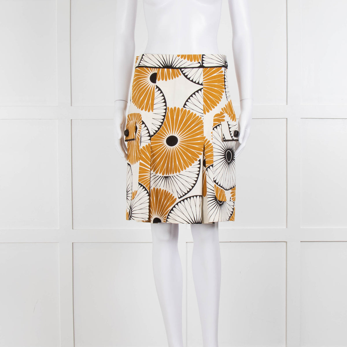 Malene Birger Cream Mustard Black Floral Print Skirt